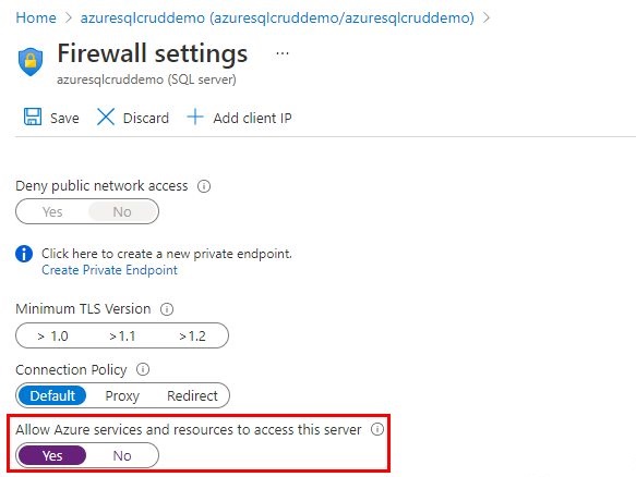 Azure App service API error while accessing Azure SQL data through ent